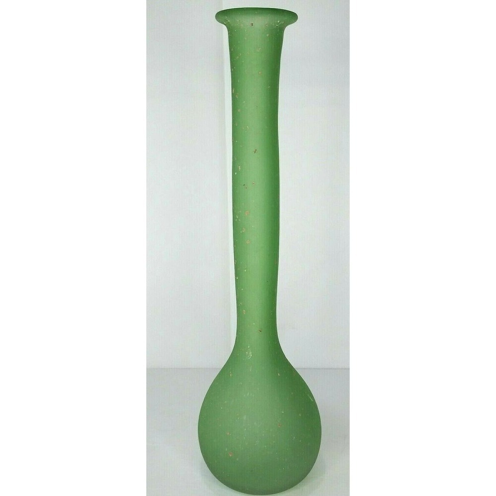 Vintage Handblown 16” Gooseneck Vase Green Satin Glass Textured Finish Excellent